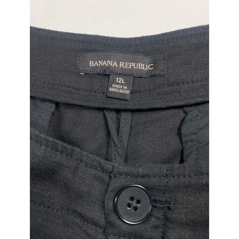 Banana Republic 100% Linen Wide Leg Pants 12L Black Tall High Rise Pleated Work - Picture 2 of 10